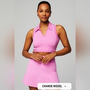 Fabletics Pink Ribbed Seamless Cropped Tank